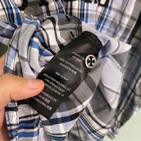 Affliction Blue Black Plaid Button Down‎ Shirt Mens XL - Picture 5 of 6